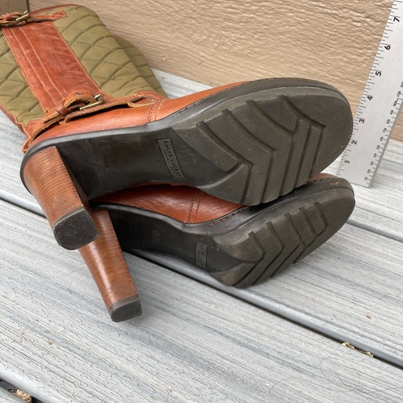 Ralph Lauren Purple‎ Label Italy Size 8B Tall Brown Leather/ Quilted Green Boots - Picture 7 of 16